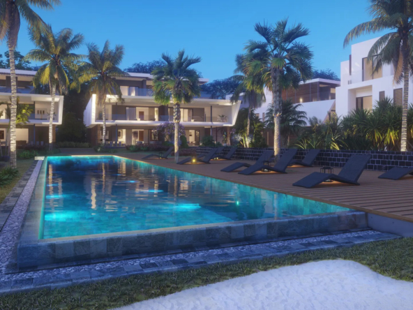 Piscine à débordement avec vue sur Le Morne dans une résidence front de mer de luxe à l’île Maurice – Ohana Heritage Group