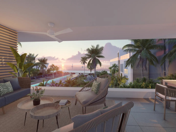 Terrasse avec vue spectaculaire sur le coucher de soleil et Le Morne, île Maurice – propriété de prestige signée Ohana Heritage Group