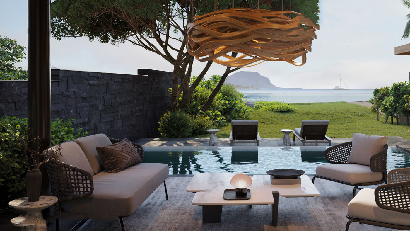Piscine de luxe face à l’océan avec vue sur Le Morne à Tamarin – propriété signée Ohana Heritage Group