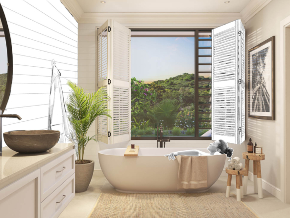 Salle de bain design dans la villa Les Belouguet à vendre à Tamarin – résidence Les Maisons de Bonneval