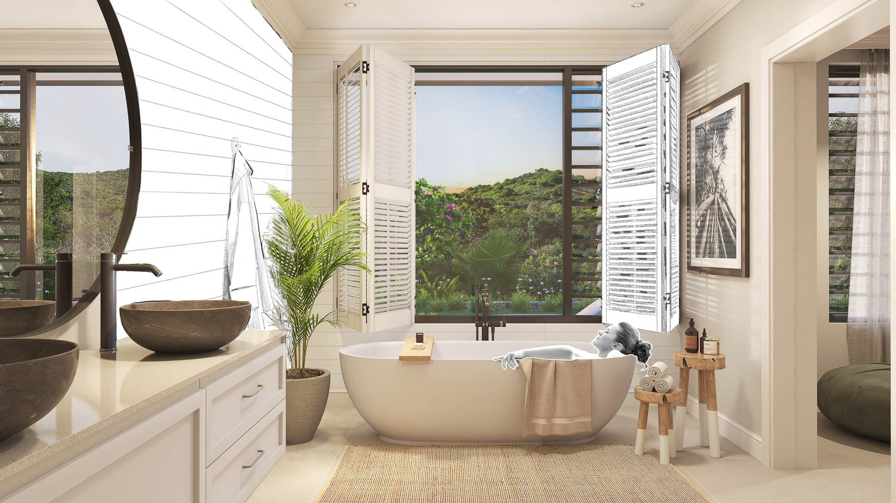 Salle de bain design dans la villa Les Belouguet à vendre à Tamarin – résidence Les Maisons de Bonneval
