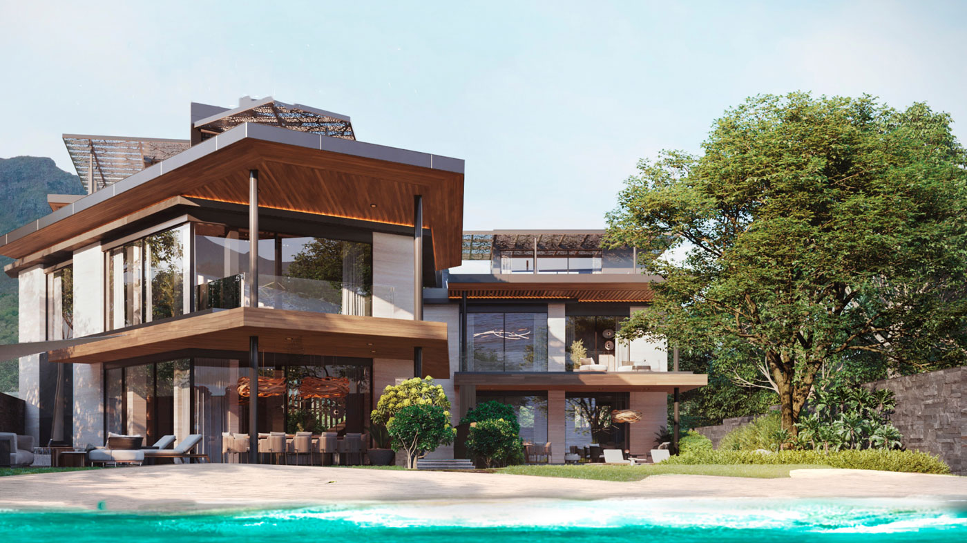 Vue extérieure d’une villa front de mer à Golden Sand, Tamarin – propriété de luxe signée Ohana Heritage Group
