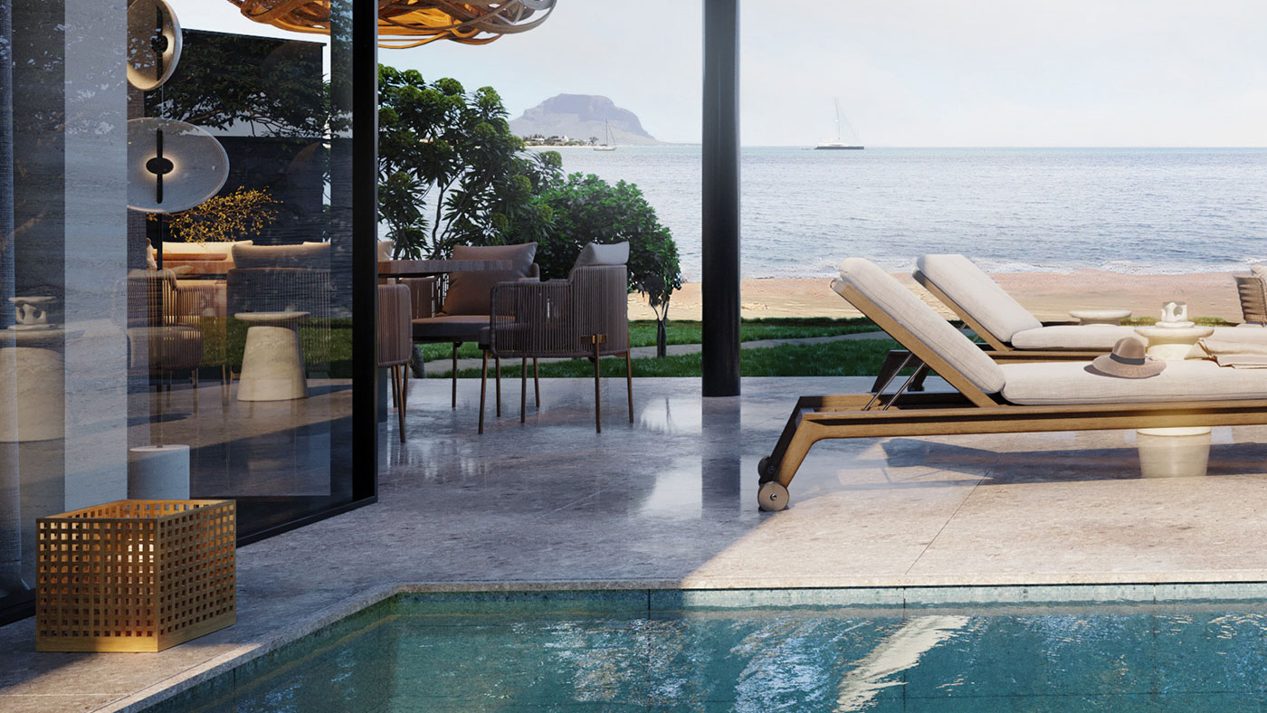 Piscine de villa pieds dans l’eau à Tamarin avec vue sur la mer – propriété exclusive Ohana Heritage Group