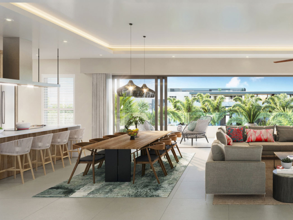 Cuisine ouverte haut de gamme avec espace salon/salle à manger dans un penthouse à vendre à Mont Choisy – Ohana Heritage Group