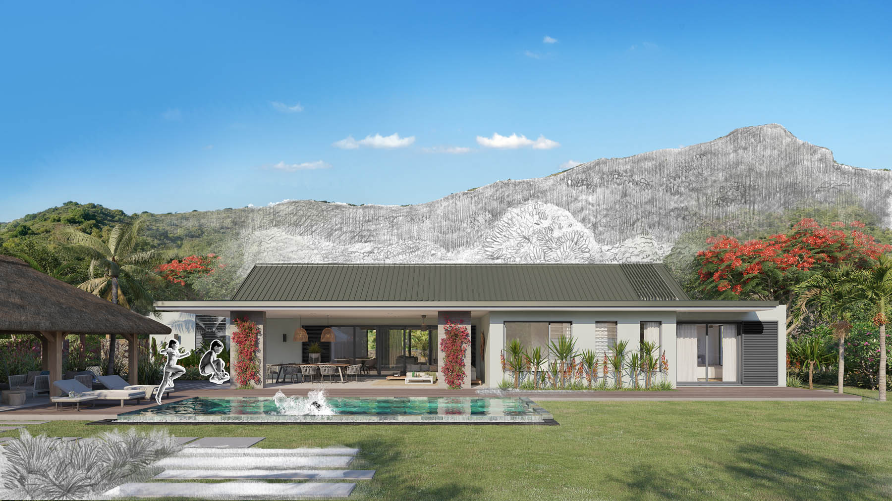 Villa Les Belouguet avec façade moderne et piscine, résidence Les Maisons de Bonneval
