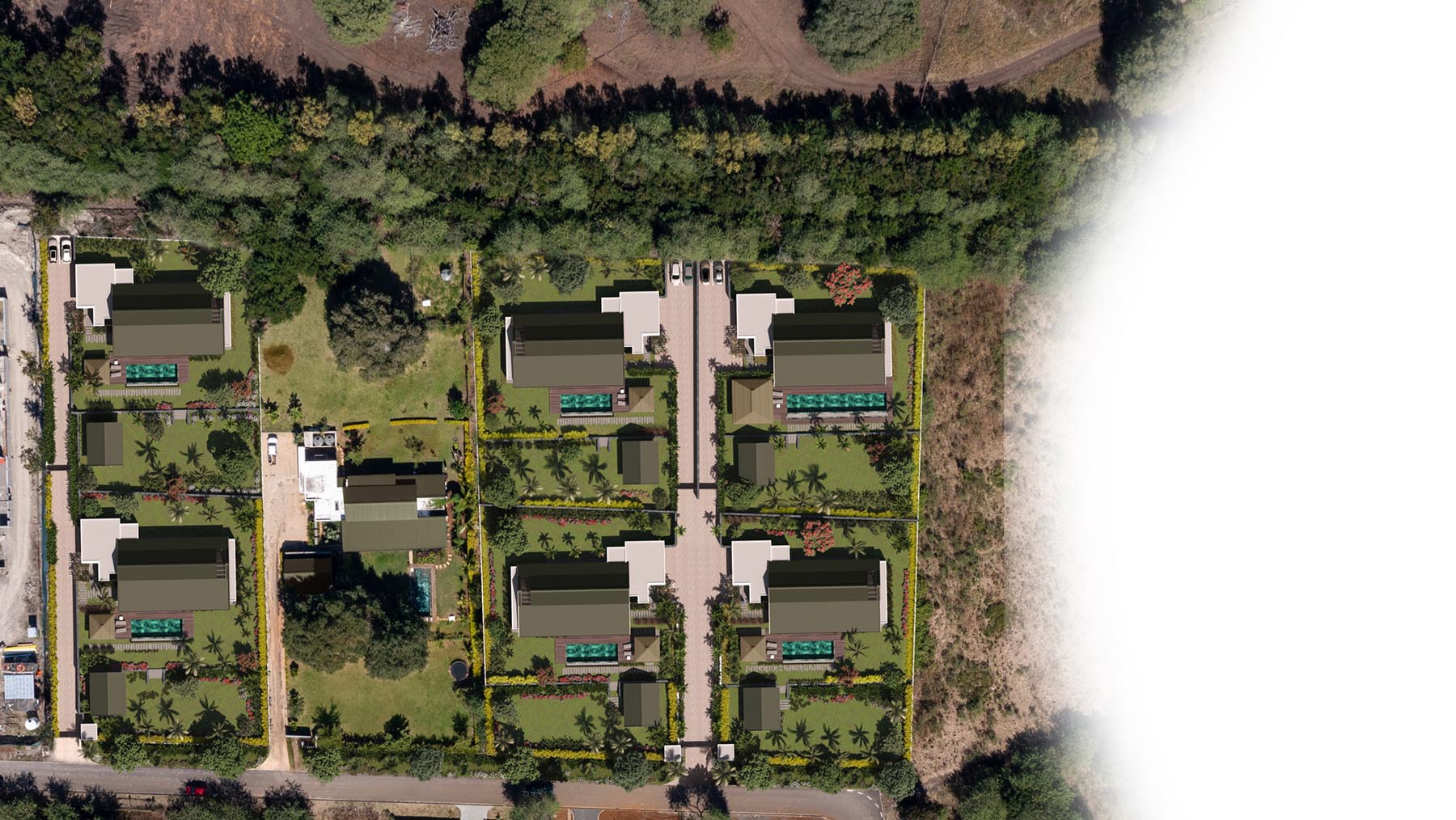 Plan du site illustrant l’emplacement des villas dans le projet Les Maisons de Bonneval à Tamarin