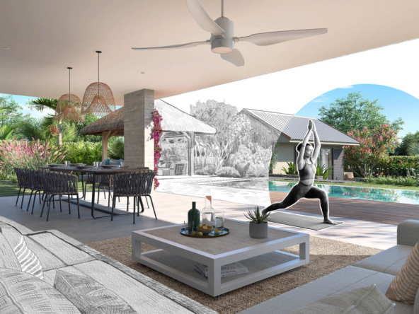 Terrasse extérieure idéale pour détente et yoga – villa Les Belouguet à Tamarin