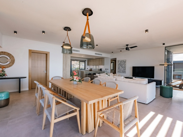 Salon lumineux avec terrasse dans un penthouse à vendre à Tamarin