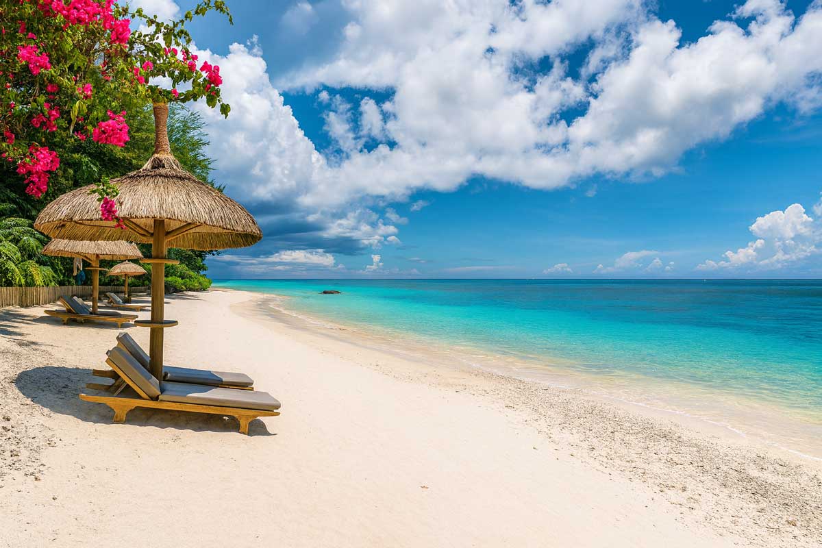 “Terrain à l’île Maurice présenté par Ohana Heritage, avec plage de sable blanc et lagon turquoise pour un projet immobilier en front de mer”