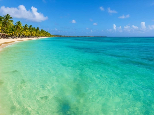 Terrain pieds dans l’eau à Trou aux Biches, directement sur une plage splendide avec mer turquoise et lagon calme"